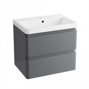 600mm Gloss Grey Wall Hung 2 Drawer Vanity Unit Basin Bathroom Storage Furniture