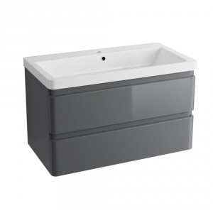 800mm Gloss Grey Wall Hung 2 Drawer Vanity Unit Basin Bathroom Storage Furniture