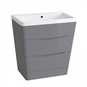 800mm Gloss Grey Floor Standing 2 Drawer Vanity Unit Basin Bathroom Storage Furniture