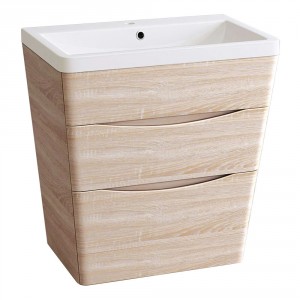 800mm Light Oak Effect Floor Standing 2 Drawer Vanity Unit Basin Bathroom Storage Furniture