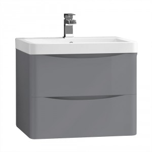 600mm Gloss Grey Wall Hung 2 Drawer Vanity Unit with Basin Bathroom Storage Furniture