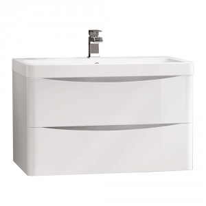 800mm Gloss White Wall Hung 2 Drawer Vanity Unit with Basin Bathroom Storage Furniture