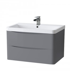 800mm Gloss Grey Wall Hung 2 Drawer Vanity Unit with Basin Bathroom Storage Furniture