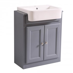 Bathroom Grey Vanity Sink Unit Cabinet Basin Floor Standing Storage Furniture 667mm
