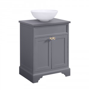 600mm Grey Traditional Floor Standing Bathroom Furniture Vanity Sink Unit Storage Cabinet with Countertop Basin