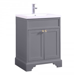 Matte Grey Floor Standing Bathroom Furniture Vanity Unit Cabinet with Basin 600mm 