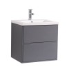 Grey Wall Hung Vanity Sink Unit Ceramic Basin Bathroom Drawer Storage Furniture 600mm 