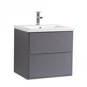 Grey Wall Hung Vanity Sink Unit Ceramic Basin Bathroom Drawer Storage Furniture 600mm 