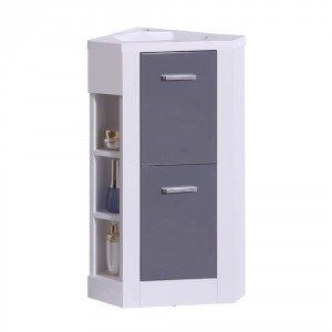 Bathroom Vanity Corner Unit Basin 400mm Floor Standing Cabinet Gloss White-Grey