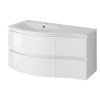 Gloss White Bathroom Vanity Basin Unit Wall Hung Left Curved Drawer Storage Cabinet Furniture 1000mm