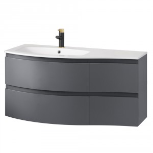 Gloss Grey Bathroom Vanity Basin Unit Wall Hung Left Curved Drawer Storage Cabinet Furniture 1000mm