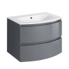 Gloss Grey Bathroom Curved Vanity Basin Unit Wall Hung Drawer Storage Cabinet Furniture 700mm