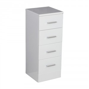 Gloss White Modern 4 Drawer Bathroom Cabinet Floor Standing Storage Furniture Unit 330mm 