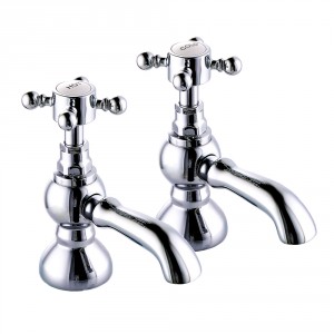 Ashwick Traditional Crosshead Bath Pillar Taps - Chrome and White