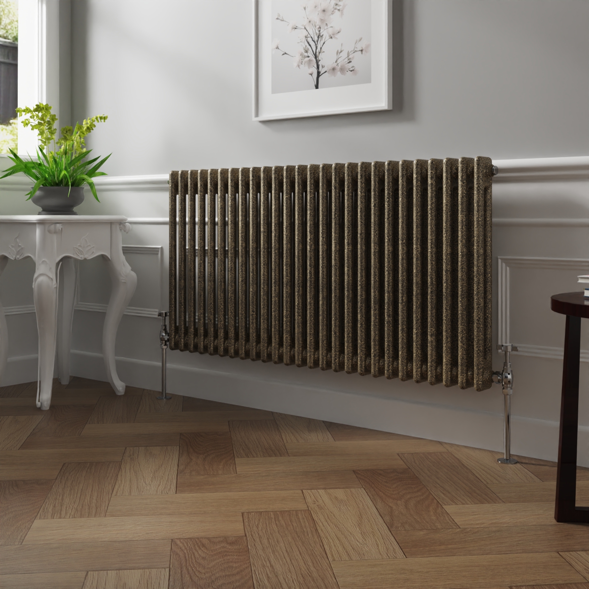 Bern 600 x 1190mm Black Gold Double Column Horizontal Traditional Radiator