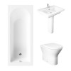Essentials 1500 x 700mm Straight Bath Single Ended Bathroom Suite with RAK-Resort Back to Wall Pan Toilet and 650mm Full Pedestal Basin