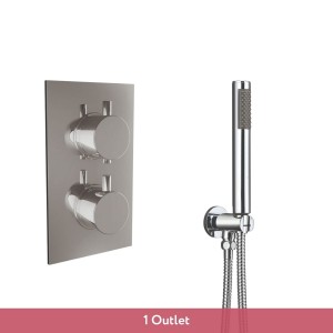 Thurso Chrome Twin Round Handle Concealed Valve with Round Shower Outlet, Hose & Head (1 Outlet)