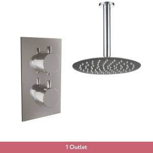 Thurso Chrome Twin Round Handle Concealed Valve with 200mm Round Shower Head and Ceiling Arm (1 Outlet)