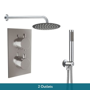 Thurso Chrome Twin Round Handle Concealed Valve Built in Diverter with 200mm Round Shower Head and Hand Shower (2 Outlet)