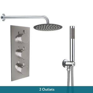 Thurso Chrome Triple Round Handle Concealed Valve with 200mm Round Shower Head and Hand Shower (2 Outlet)