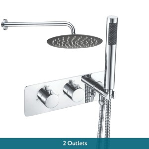Thurso Chrome Round Twin Diverter with Built in Hand Shower and 200mm Round Shower Head (2 Outlet)