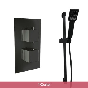 Beauly Matt Black Twin Square Handle Concealed Valve with Riser Rail (1 Outlet)