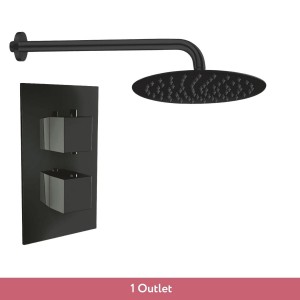 Thurso Matt Black Twin Square Handle Concealed Valve with 200mm Round Shower Head (1 Outlet)