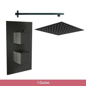 Beauly Matt Black Twin Square Handle Concealed Valve with 200mm Square Shower Head (1 Outlet)