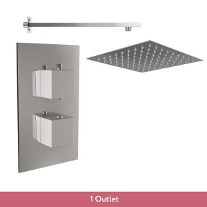 Beauly Chrome Twin Square Handle Concealed Valve with 200mm Square Shower Head (1 Outlet)
