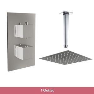 Beauly Chrome Twin Square Handle Concealed Valve with 200mm Square Shower Head and Ceiling Arm (1 Outlet)
