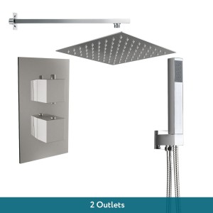 Beauly Chrome Twin Square Handle Concealed Valve Built in Diverter with 200mm Square Shower Head and Hand Shower (2 Outlet)