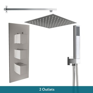 Beauly Chrome Triple Square Handle Concealed Valve with 200mm Square Shower Head and Hand Shower (2 Outlet)