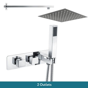 Beauly Chrome Square Twin Diverter Thermostatic Shower Valve with Bulit in Hand Shower with 200mm Square Shower Head (2 Outlet)
