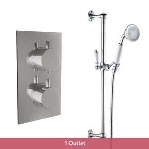 Melrose Traditional Chrome Twin Round Concealed Valve with Traditional Riser Rail (1 Outlet)