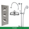 Melrose Traditional Chrome Triple Round Handle Concealed Valve Built in Diverter with 200mm Traditional Shower Head and Riser Rail (3 Outlet)