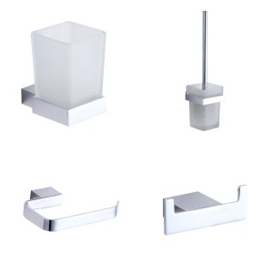 Manor Chrome 4-Piece Bathroom Accessory Pack - Tumbler, Paper Holder, Robe Hook & Toilet Brush Set