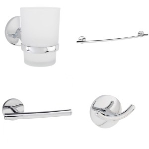 Kenly Chrome 4-Piece Bathroom Accessory Pack - Tumbler, Paper Holder, Robe Hook & 60cm Towel Bar