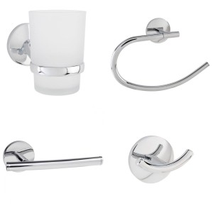 Kenly Chrome 4-Piece Bathroom Accessory Pack - Tumbler, Paper Holder, Robe Hook & Towel Ring