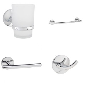 Kenly Chrome 4-Piece Bathroom Accessory Pack - Tumbler, Paper Holder, Robe Hook & 35cm Towel Bar