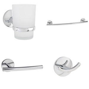 Kenly Chrome 4-Piece Bathroom Accessory Pack - Tumbler, Paper Holder, Robe Hook & 45cm Towel Bar