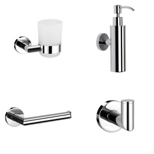 Leith Chrome 4-Piece Bathroom Accessory Pack - Tumbler, Paper Holder, Robe Hook & Soap Dispenser