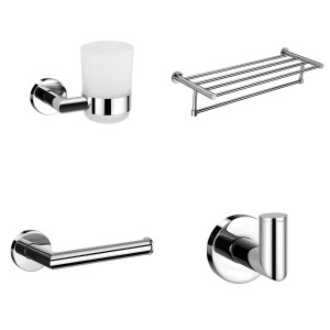 Leith Chrome 4-Piece Bathroom Accessory Pack - Tumbler, Paper Holder, Robe Hook & Bath Towel Shelf