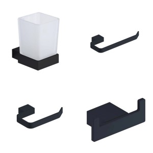 Gala Matt Black 4-Piece Bathroom Accessory Pack - Tumbler, Paper Holder, Robe Hook & Towel Ring
