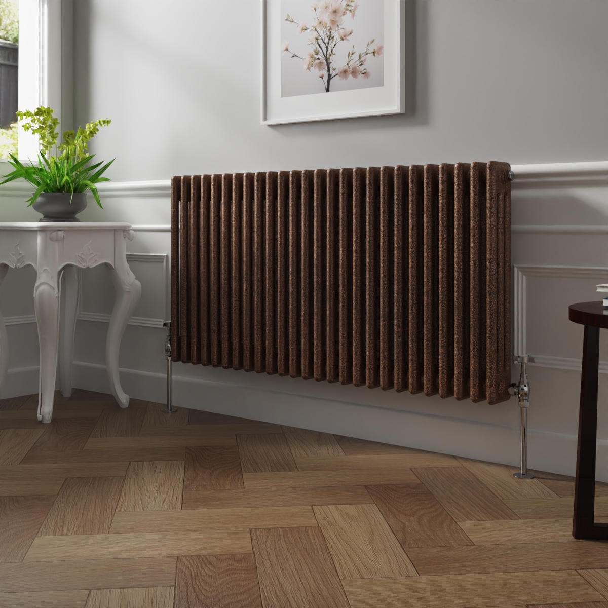 Bern 600 x 1190mm Black Copper Triple Column Horizontal Traditional Radiator