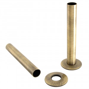 180mm Radiator Pipes and Collars (Pair) - Polished Antique Brass