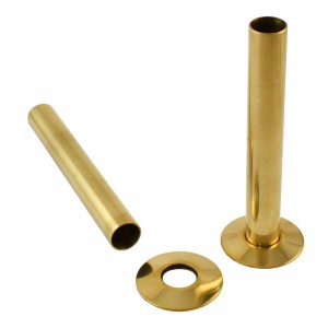 180mm Radiator Pipes and Collars (Pair) - Polished Brass