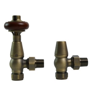 Traditional Thermostatic Angled Radiator Valves - Antique Brass