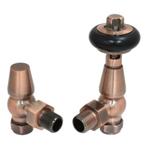 Traditional Thermostatic Angled Radiator Valves - Antique Copper