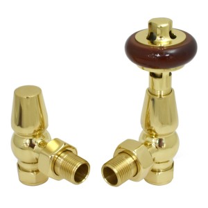 Traditional Thermostatic Angled Radiator Valves - Polished Brass