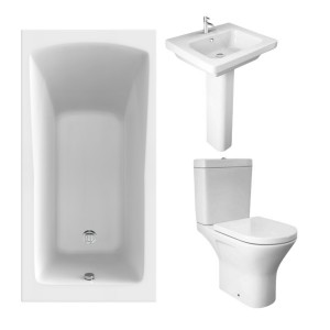 RAK Resort Mini Open Back Toilet with 550mm Basin Modern Bathroom Suite and Single Ended Bath - 1400 x 700mm